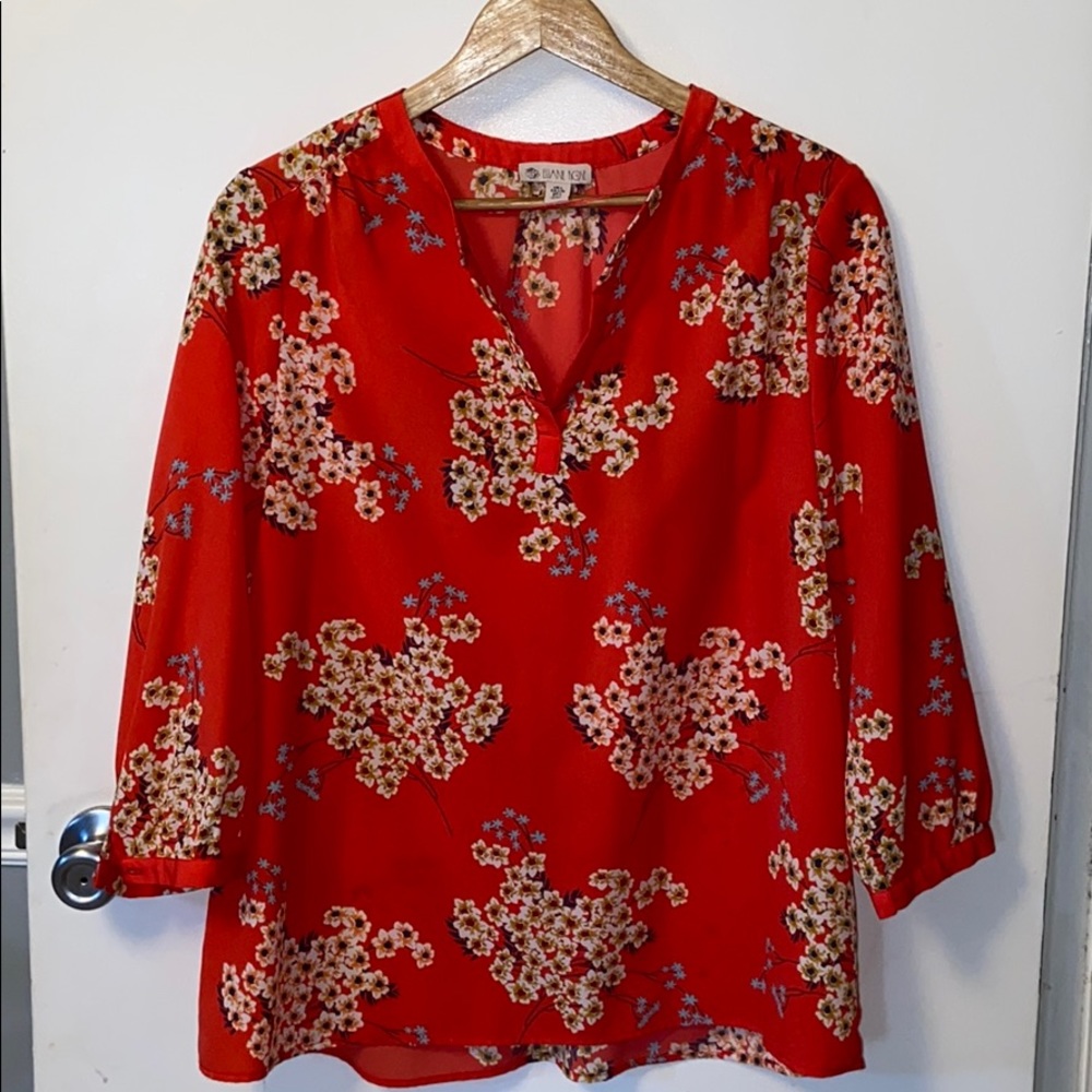 Coral Colored Floral Print Blouse